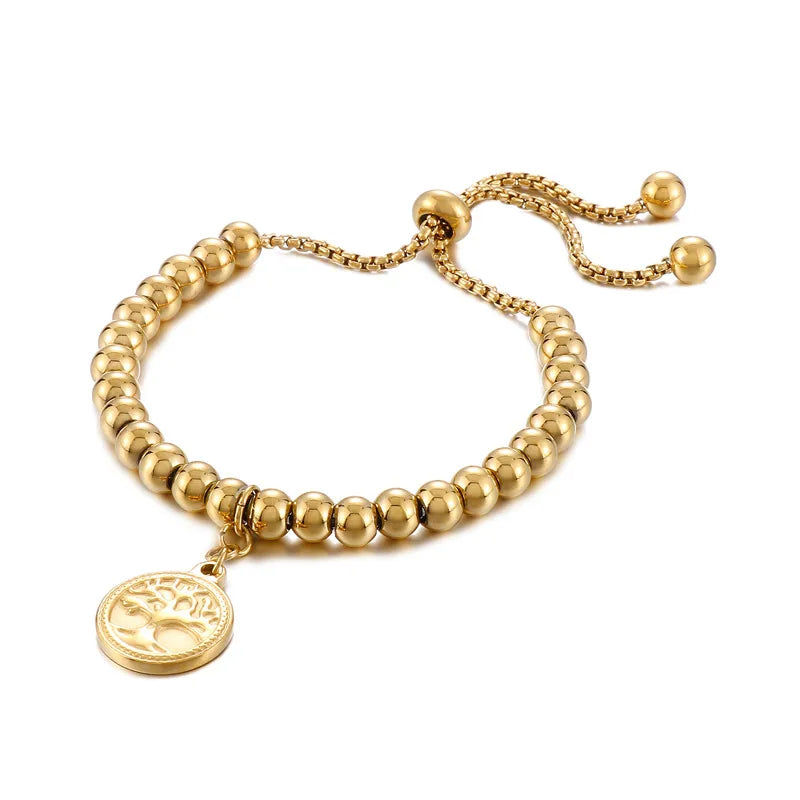 elegant sunflower tree titanium steel gold plated bracelets